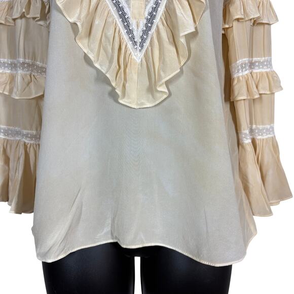 Rebecca Taylor Silk Peasant Blouse Top Long Sleeve Flowy Boho Chic Old Money - 4 - Picture 4 of 9